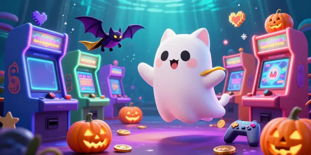 Spin the reels on vibrant slot online machines alongside cartoon characters in a lively casino atmosphere.